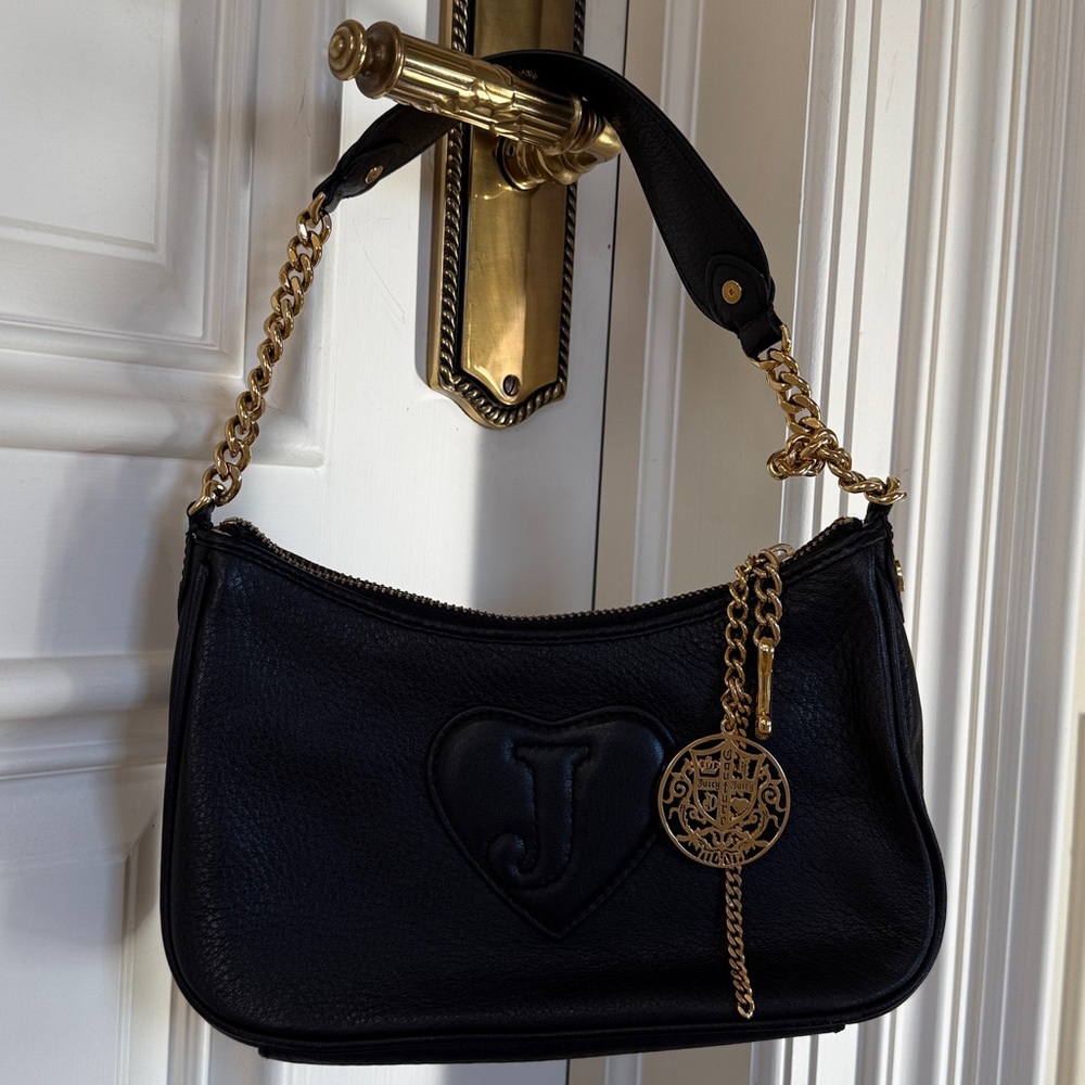 Juicy Couture Black and Gold Chain Leather Shoulder Bag